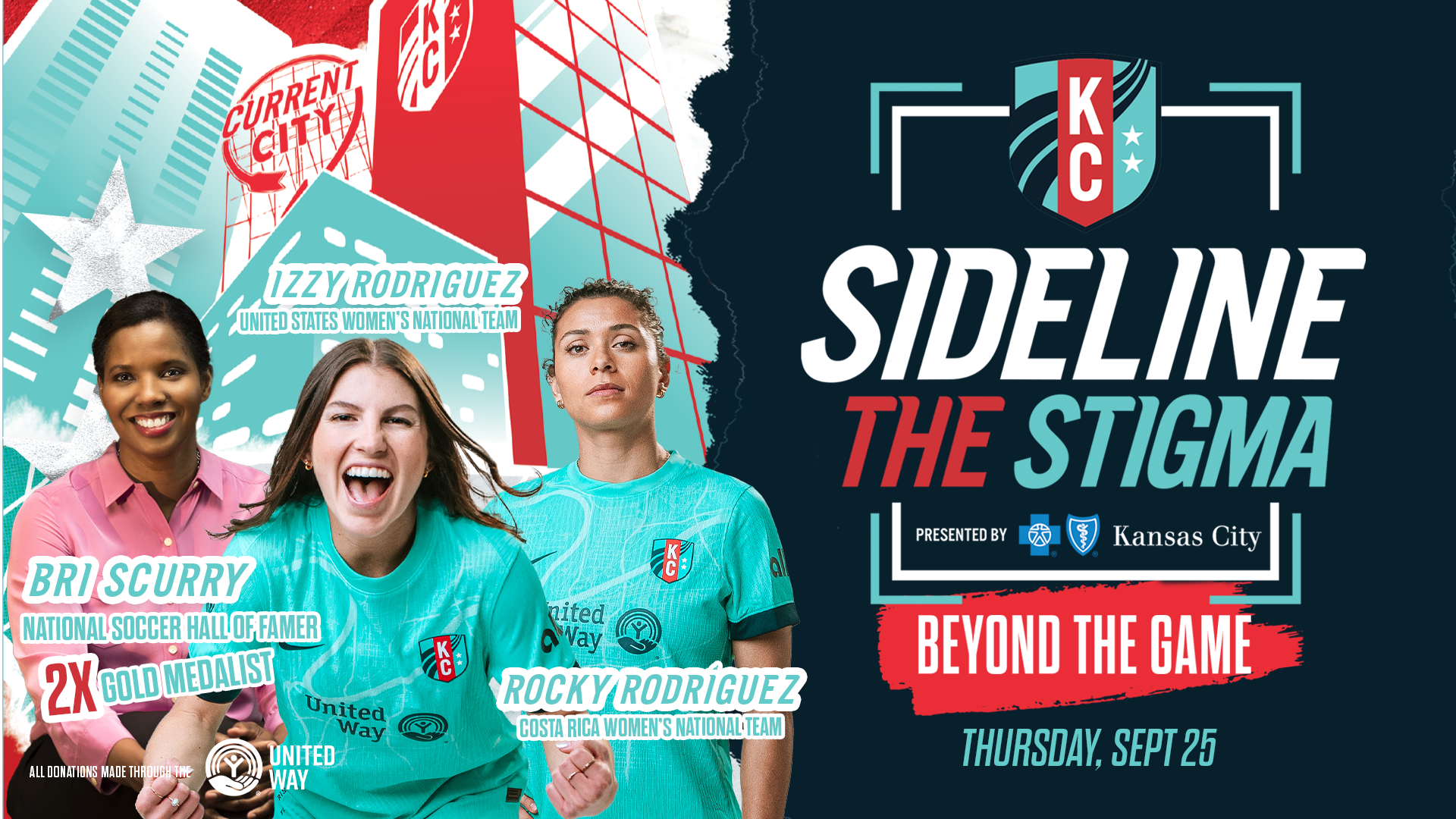 Sideline The Stigma graphic showing a players in front of KC city scape.