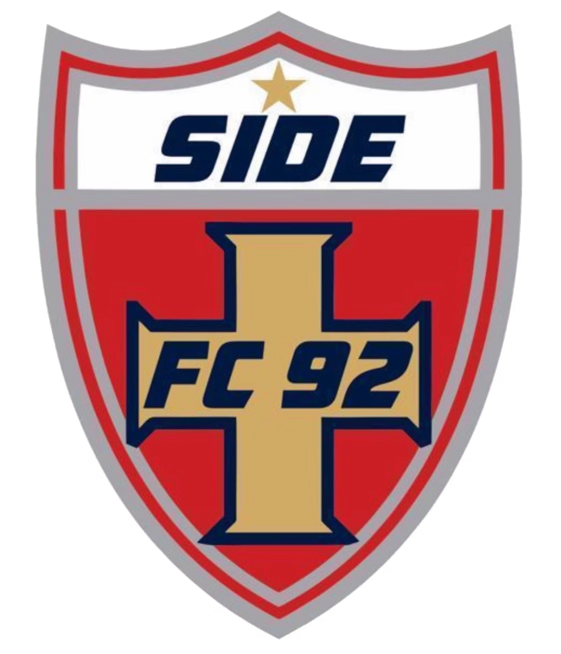 Side FC 92 red, gold and navy Team Crest