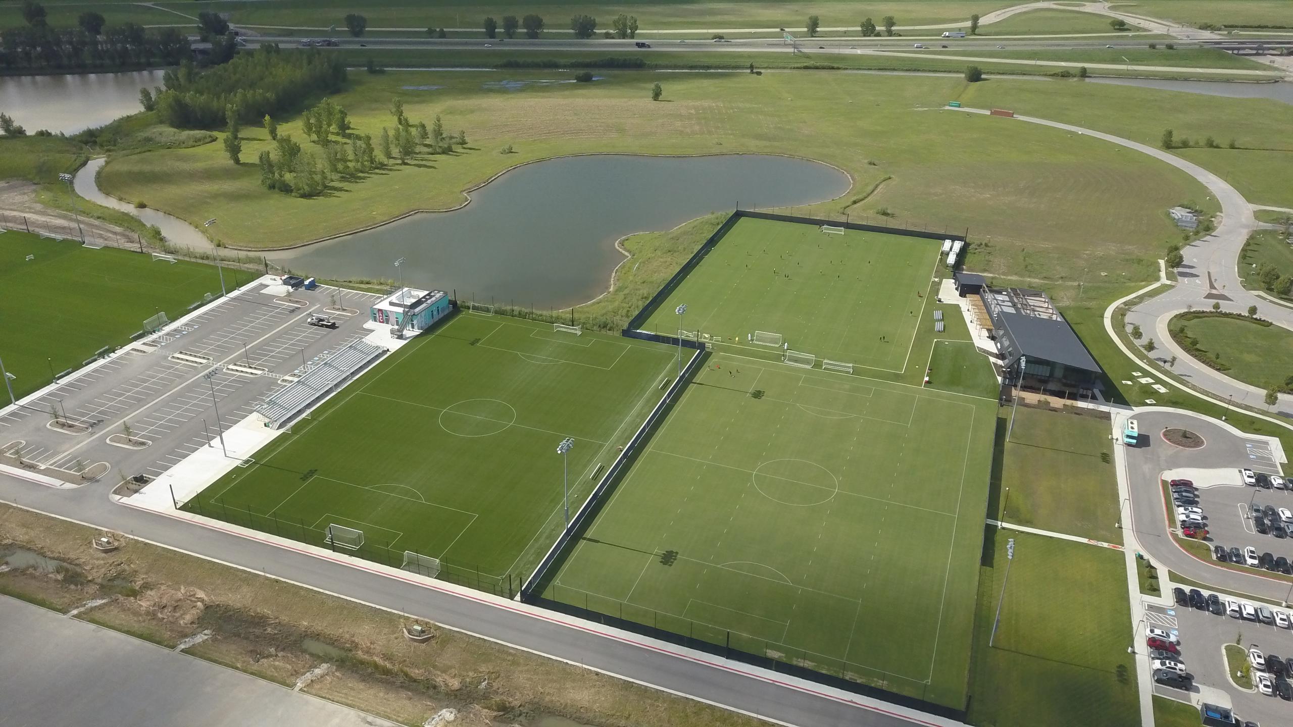 View of front three training pitches.