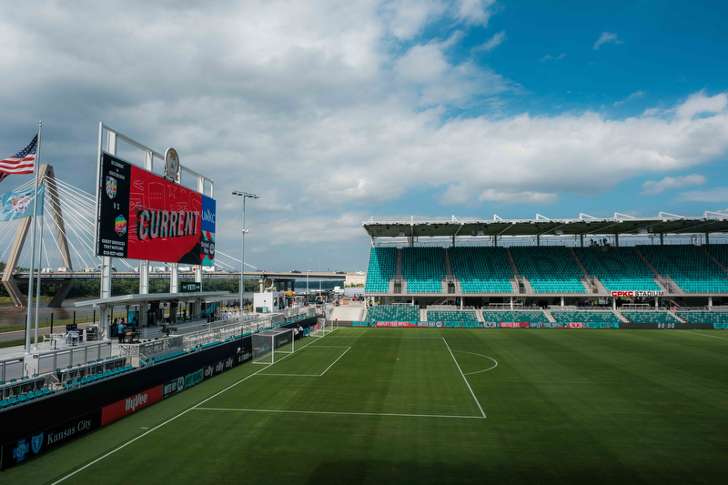 View of North goal from the north corner of the west sideline stands.