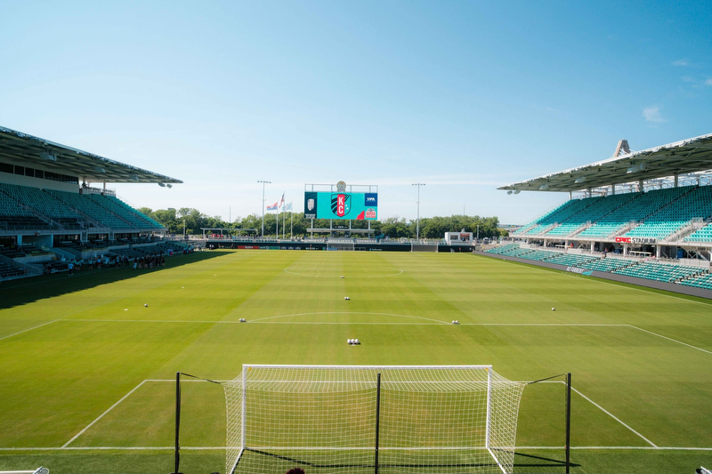 View of north goal from supporters stand.