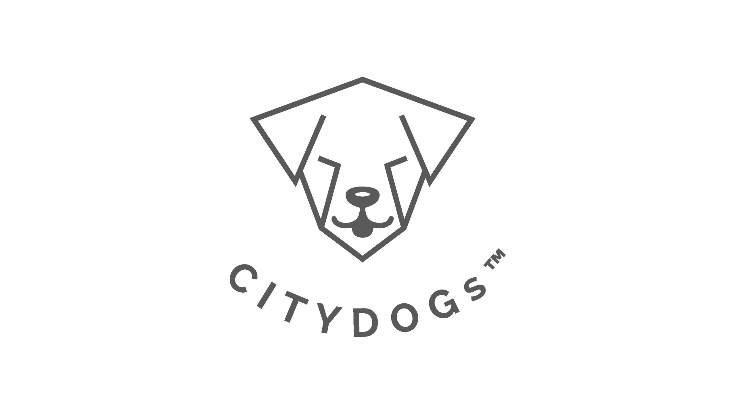 A black graphic logo for City Dogs partner, with dog graphic.